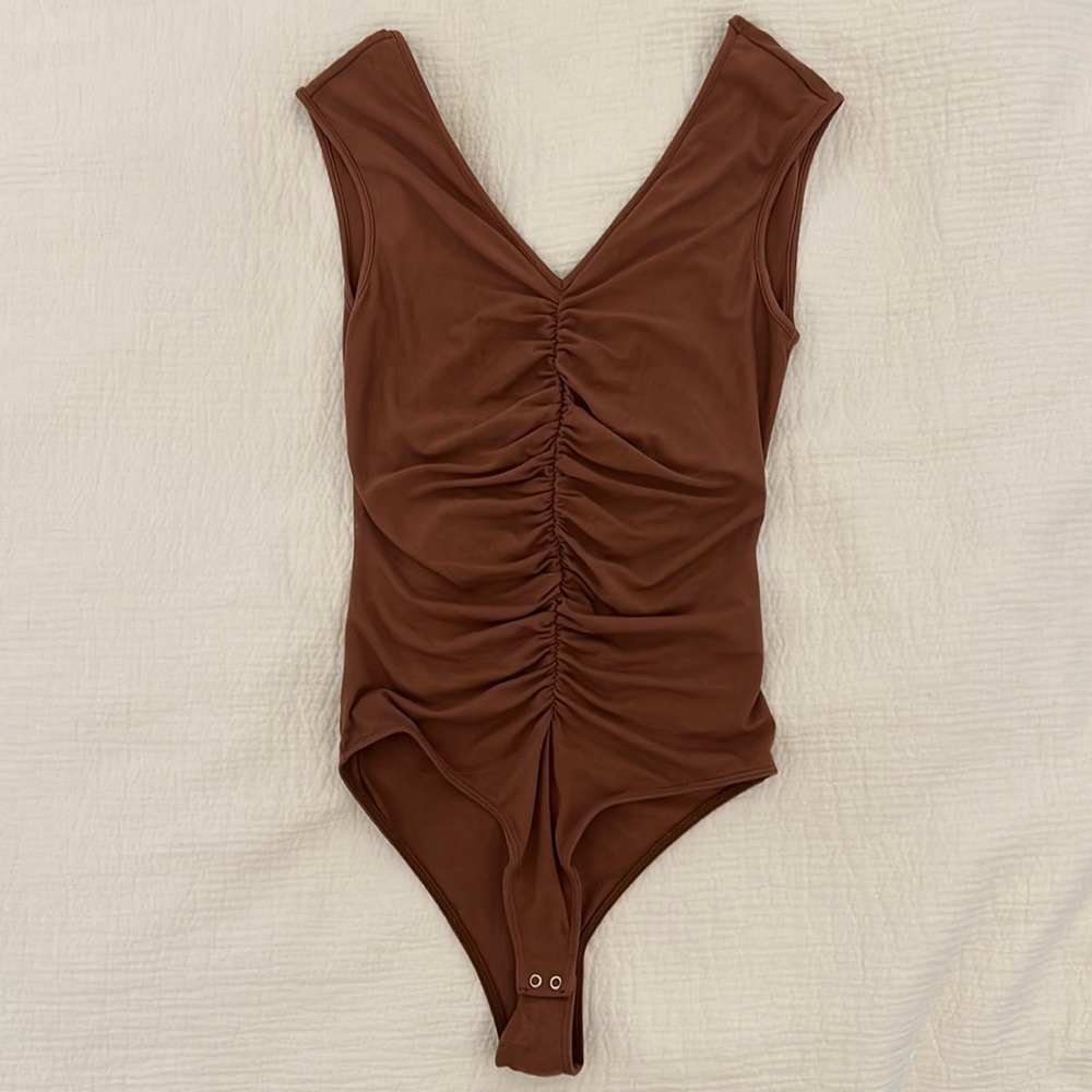 Agolde Brown Ruched Bodysuit